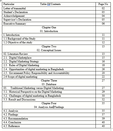 Term Paper Table of content